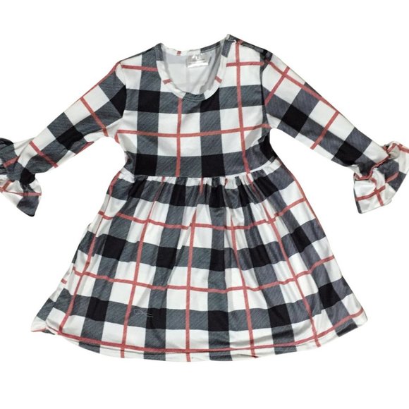 Princess Pea Dresses Little Girl Long Sleeve Plaid Stripe Holiday